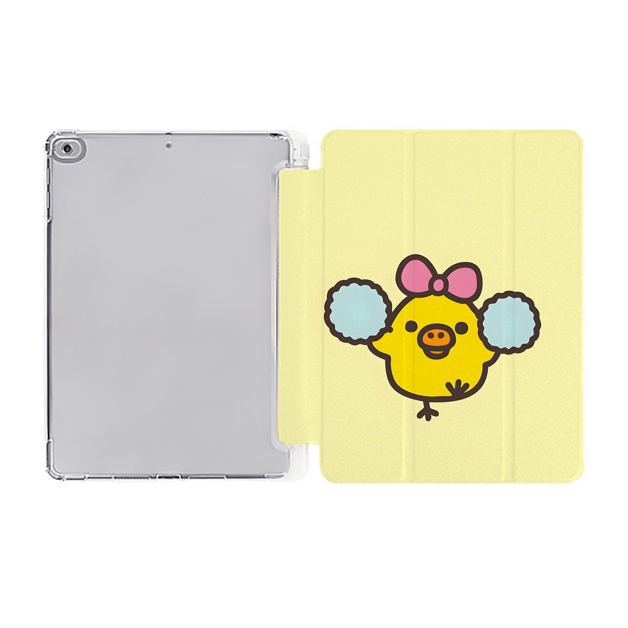 （画像用） リラックマ リラックマ キイロイトリ Rilakkuma Korilakkuma Kiiroitori IPad ケース ペン収納付き 三つ折りスタンド PUレザー×シリコン 対応機種9.5/10.5/10.9インチ